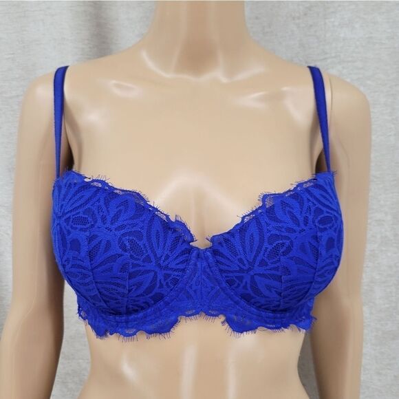 Victoria's Secret PINK Women's 32DD Date Push-up Bra Blue Lace - Picture 1 of 13